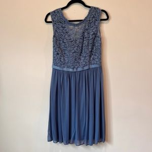 ▫️Slate Blue Short Mesh and Lace Bridesmaids Dress